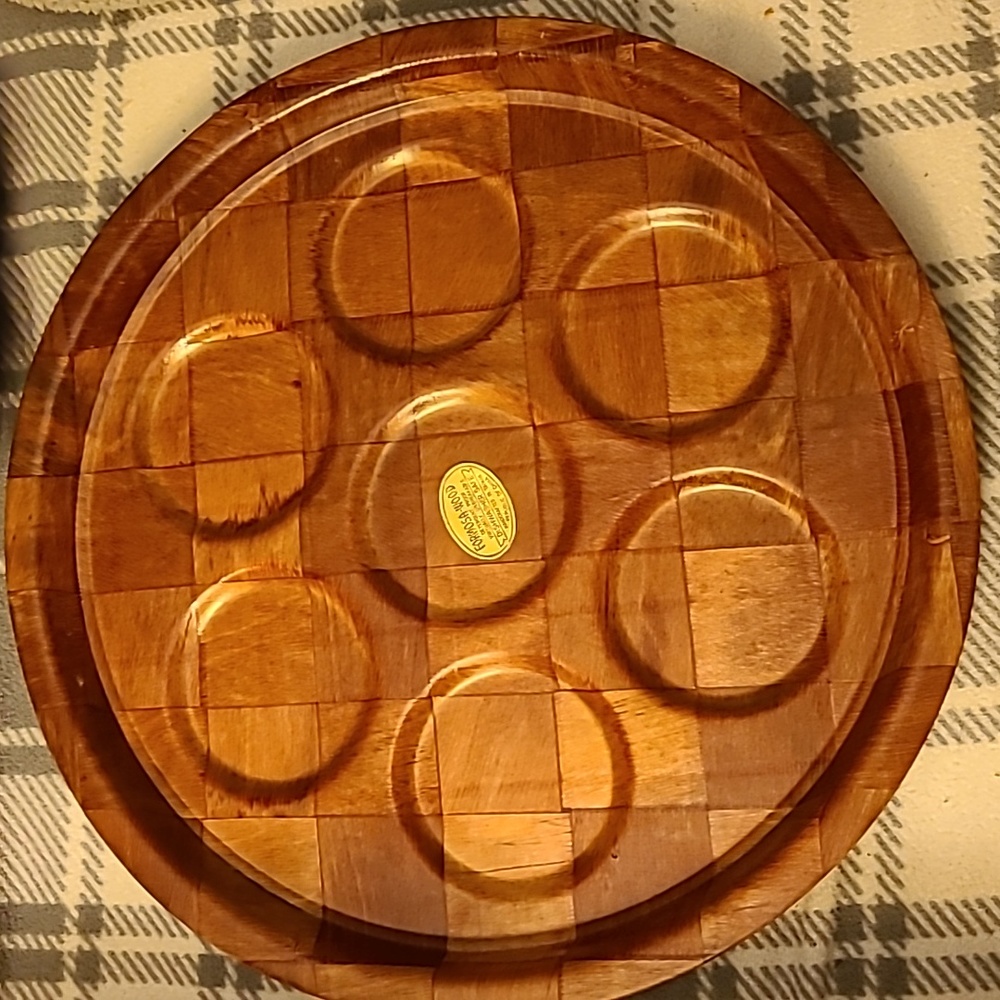 NWOT Vintage MCM Formosa Wood Woven Circular Drink Serving Tray